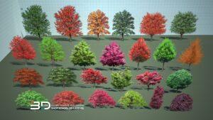 2D plant models in watercolor-style for landscape design, set 1 (25 pcs)