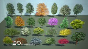 2D plant models in watercolor-style for landscape design, set 2 (25 pcs)