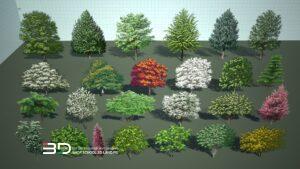 2D plant models in watercolor-style for landscape design, set 3 (25 pcs)