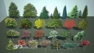 2D plant models in watercolor-style for landscape design, set 4 (26 pcs)