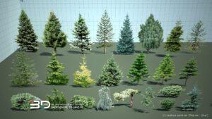 2D models of conifer trees and shrubs for landscape design, set 1 (24 pcs)