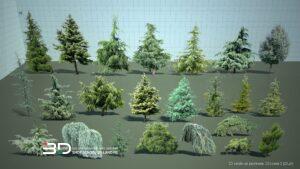 2D models of conifer trees and shrubs for landscape design, set 2 (23 pcs)
