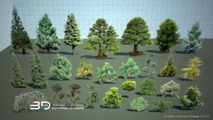 2D models of conifer trees and shrubs for landscape design, set 3 (27 pcs)