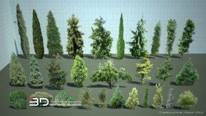2D models of conifer trees and shrubs for landscape design, set 5 (29 pcs)