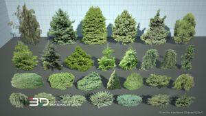 2D models of conifer trees and shrubs for landscape design, set 9 (28 pcs)
