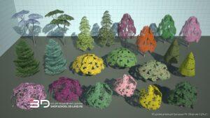 3D plant models with simple geometry for landscape design, set 3 (21 pcs)