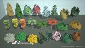 3D plant models with simple geometry for landscape design, set 4 (24 pcs)