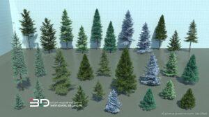 3D models of conifer trees and shrubs for landscape design, set 2 (28 pcs)