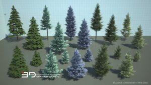 3D models of conifer trees and shrubs for landscape design, set 1 (20 pcs)