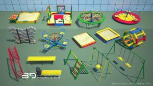 3D models of sports and playground equipment for landscape design, set 2 (15 pcs)