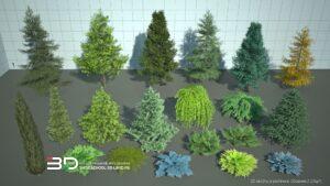 3D models of conifer trees and shrubs for landscape design, set 2 (20 pcs)