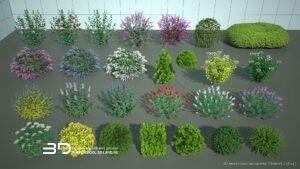 3D models of shrubs and vines for landscape design, set 2 (27 pcs)