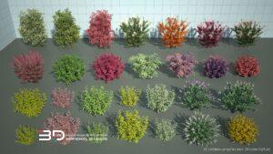 3D models of shrubs and vines for landscape design, set 3 (28 pcs)