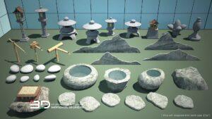 3D models of rocks and water features for landscape design (22 pcs)