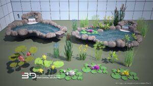 3D models of rocks and water features for landscape design (13 pcs)