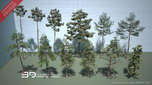 3D models of conifer trees and shrubs for landscape design, set 2 (20 pcs)