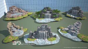 3D models of rocks and water features for landscape design. Set 1 (6 pcs)