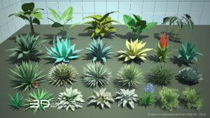 3D models of tropical and indoor plants for landscape design, set 1 (25 pcs)