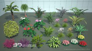 3D models of tropical and indoor plants for landscape design, set 2 (25 pcs)