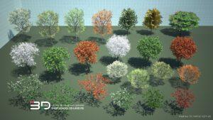3D models of broadleaf trees for landscape design, set 3 (23 pcs)