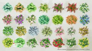 Pastel-style raster plants for landscape design plans, set 11 (28 pcs)