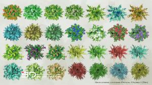 Pastel-style raster plants for landscape design plans, set 12 (18 pcs)