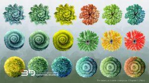 Watercolor-style raster plants for landscape design plans, set 1 (18 pcs)