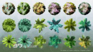 Watercolor-style raster plants for landscape design plans, set 6 (18 pcs)