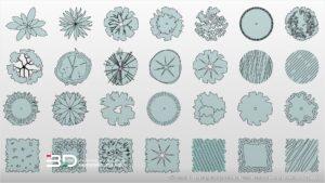 Vector plants for landscape design plans monochrome, set 4 (28 pcs)